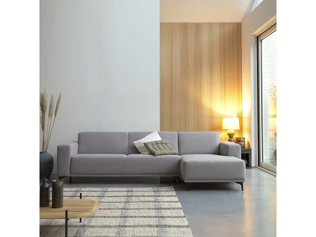 Ecksofa mit Eckelement rechts und taupegrauem Stoffbezug 150 cm Lars ,5-Sitzer