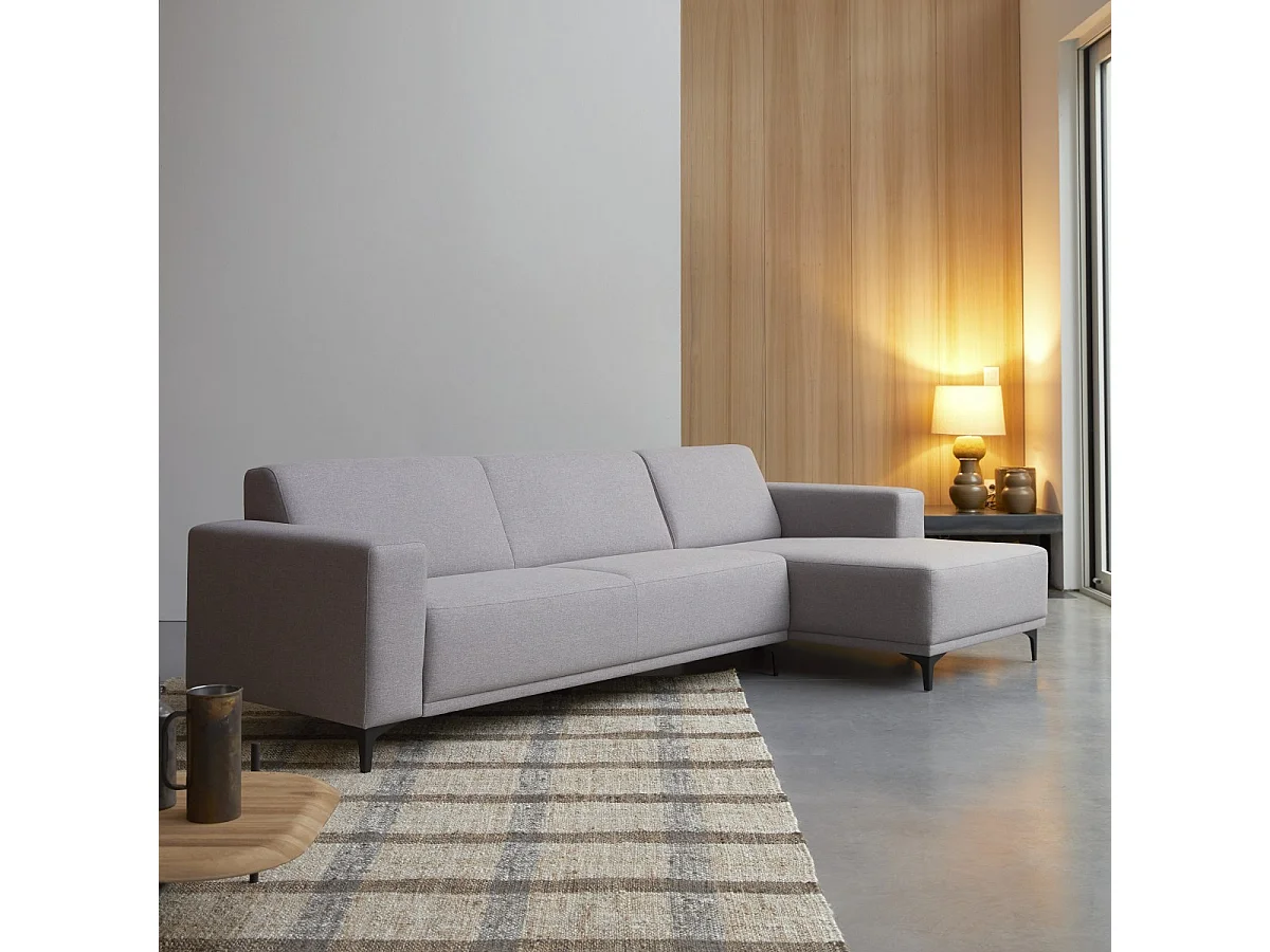 Ecksofa mit Eckelement rechts und taupegrauem Stoffbezug 150 cm Lars ,5-Sitzer