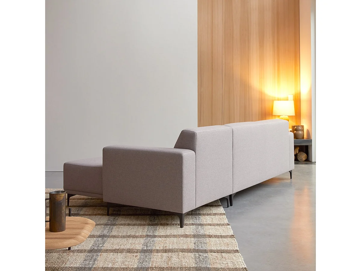 Ecksofa mit Eckelement rechts und taupegrauem Stoffbezug 150 cm Lars ,5-Sitzer