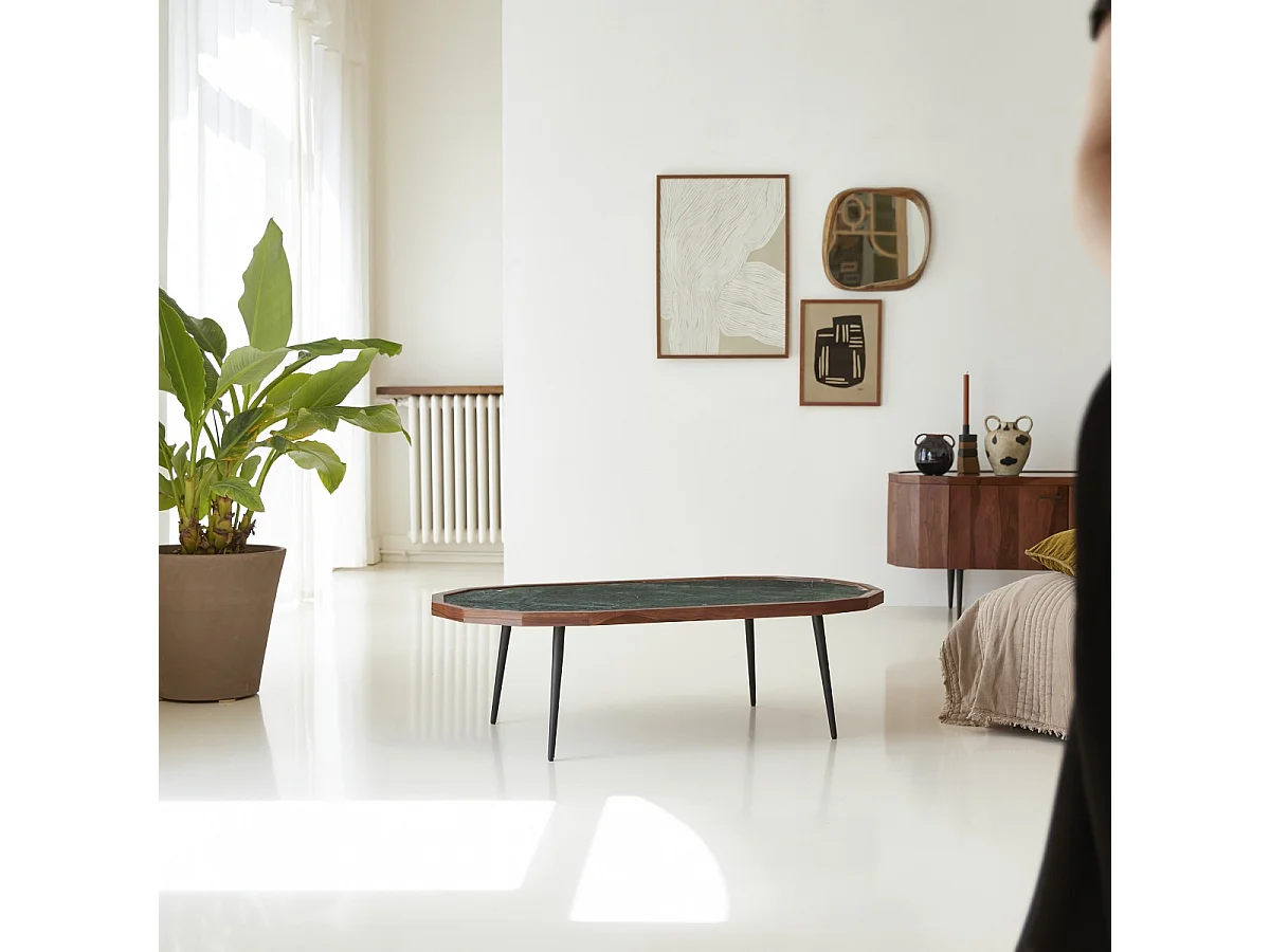 Tavolino in legno di palissandro e marmo 120 x 60 Jade