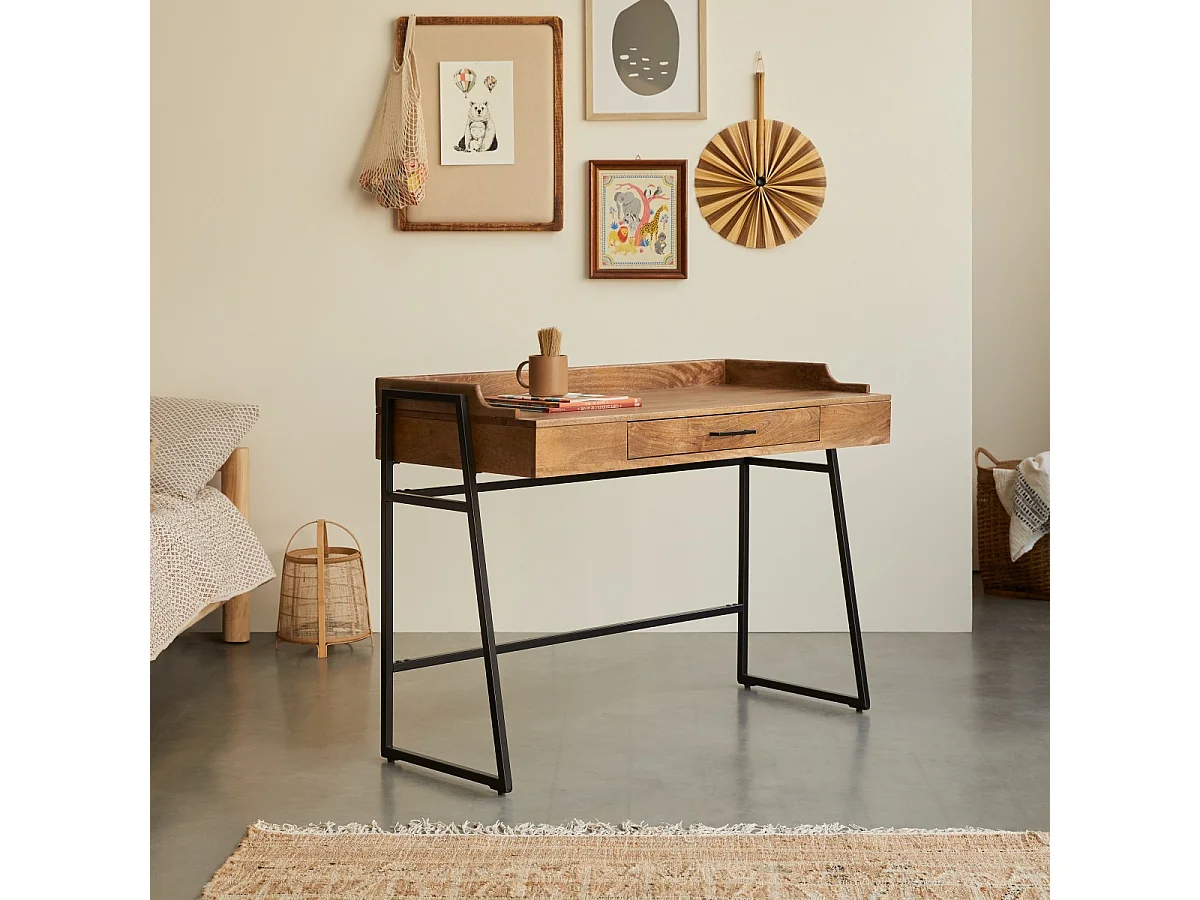 Scrivania per bambini in legno di mango massello e metallo 114 Hedda