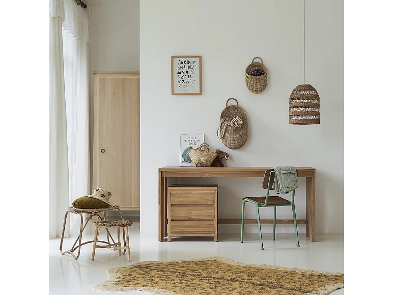 Bureau enfant en bois de teck 160 Eden avec caisson de rangement