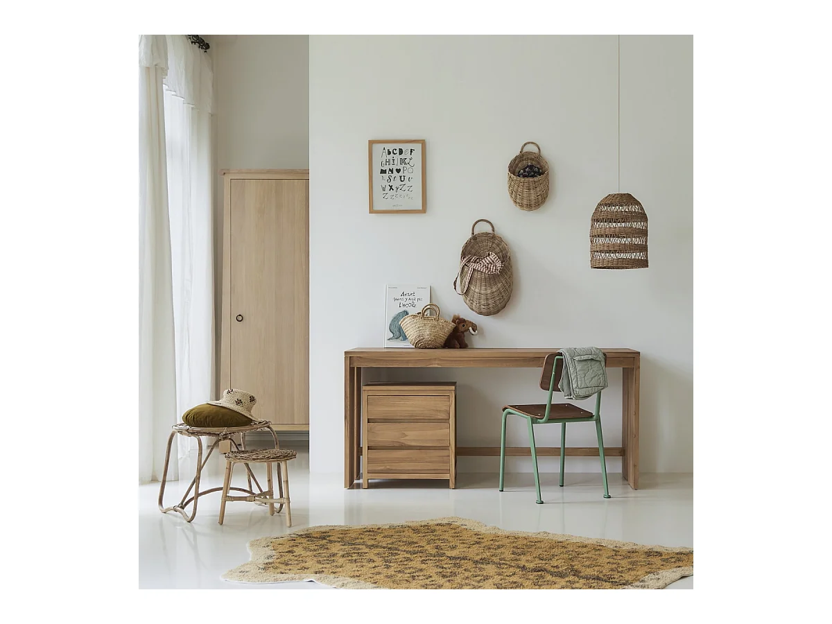 Bureau enfant en bois de teck 160 Eden avec caisson de rangement