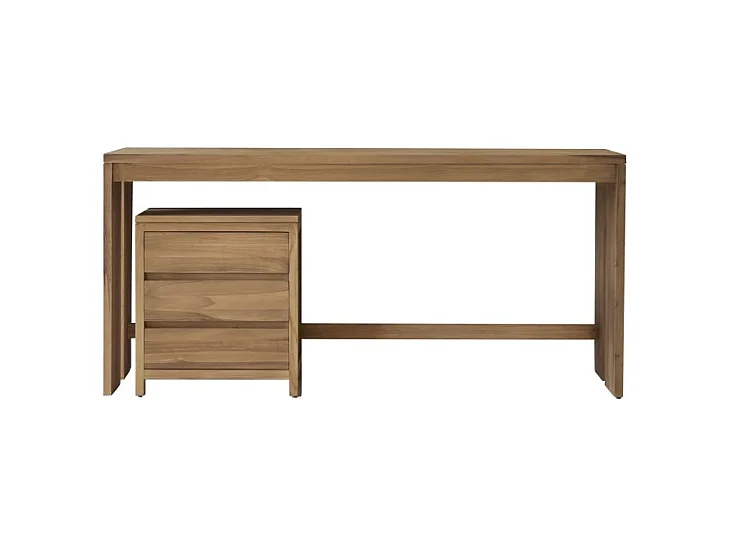 Bureau enfant en bois de teck 160 Eden avec caisson de rangement