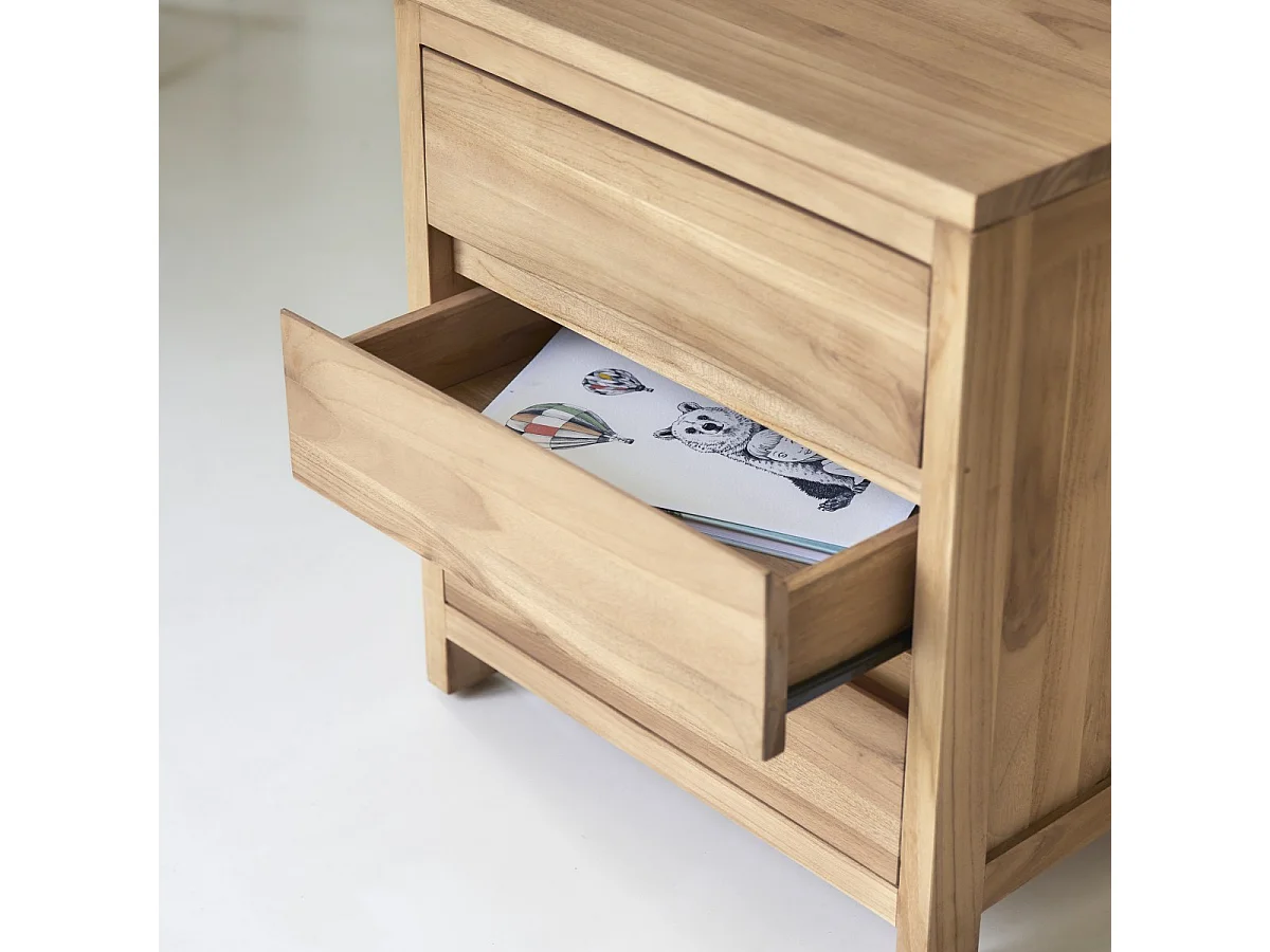 Bureau enfant en bois de teck 160 Eden avec caisson de rangement