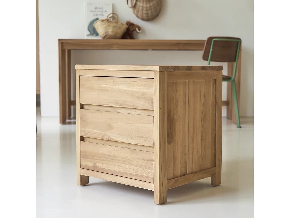 Bureau enfant en bois de teck 160 Eden avec caisson de rangement