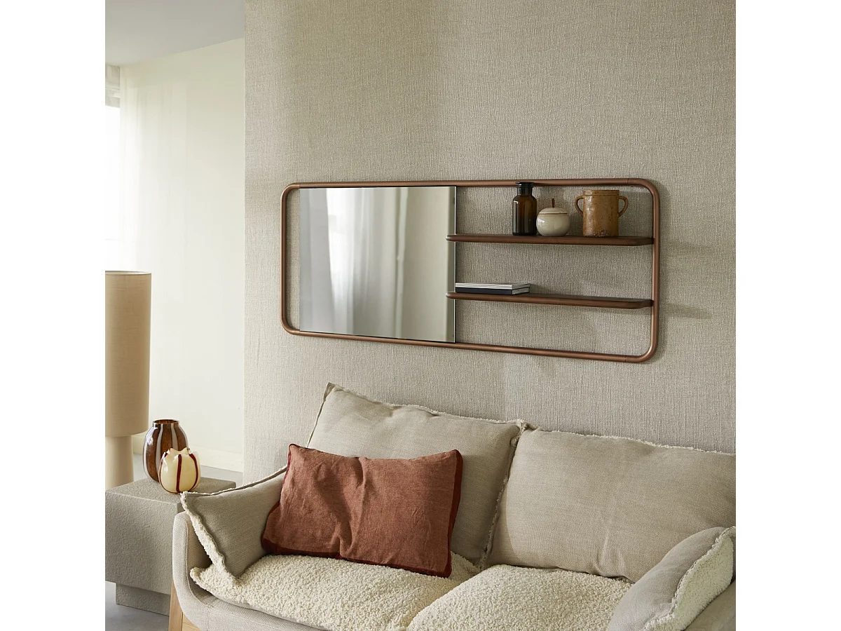 Regalspiegel aus Walnussholz und Messing Félicie