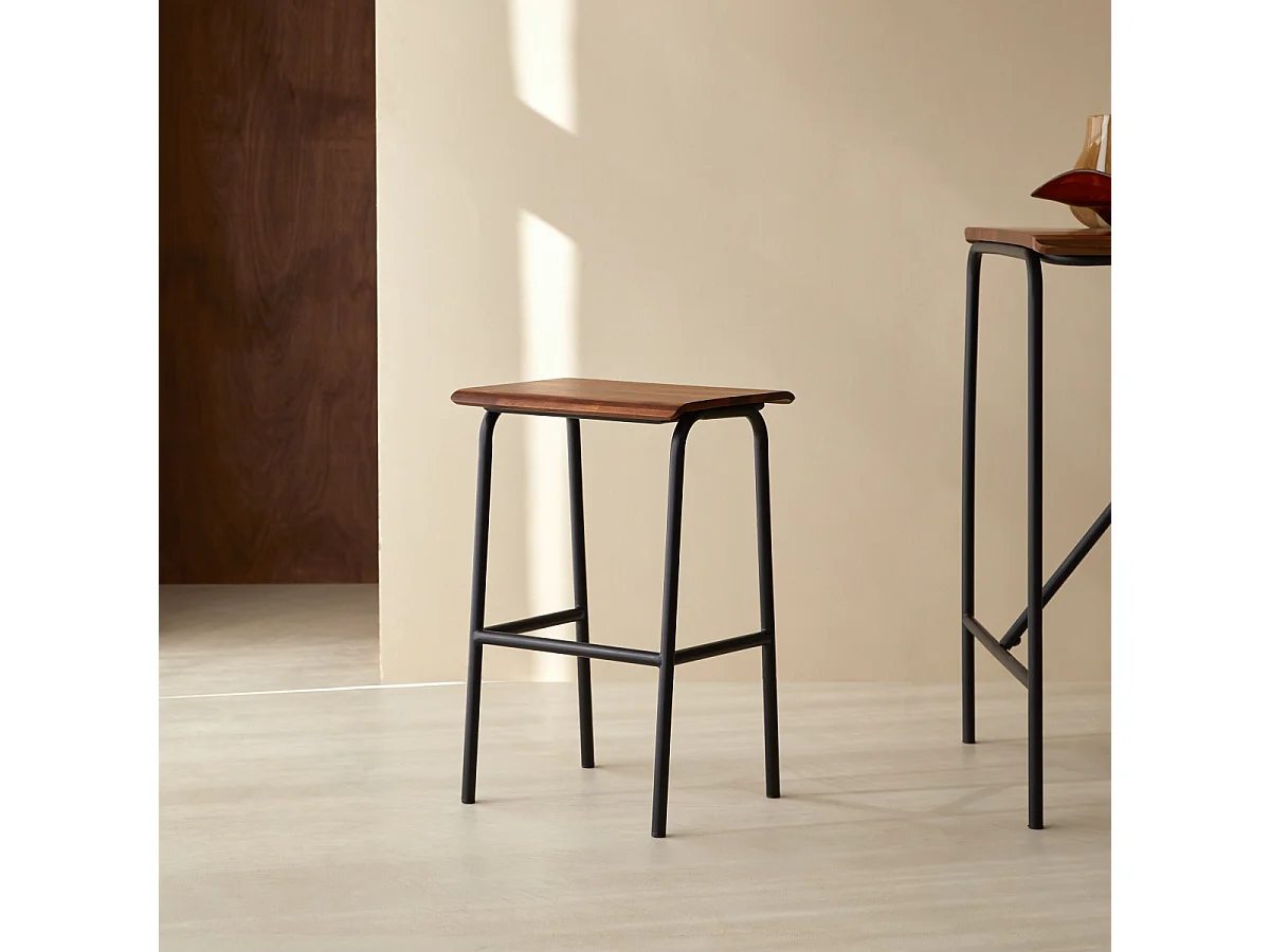 Sgabello alto in legno di palissandro e metallo Talia