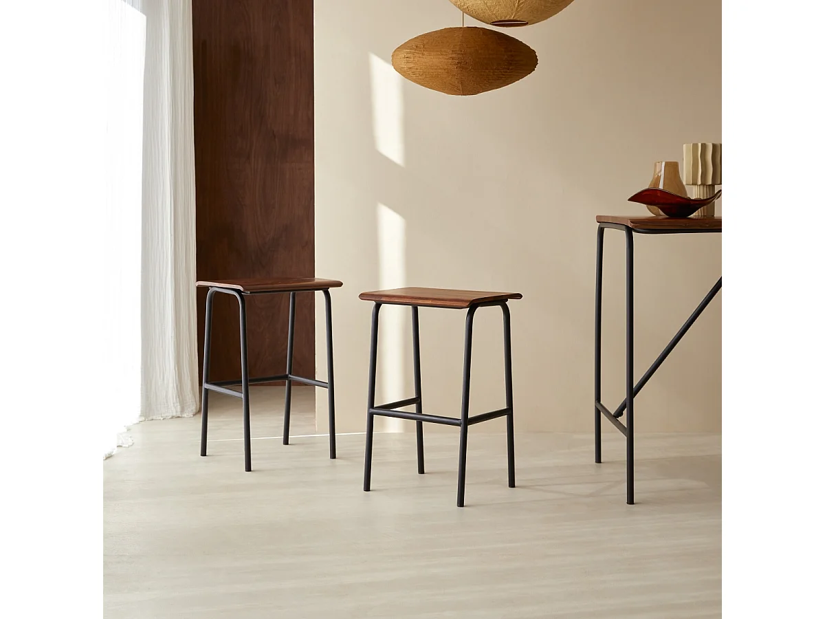 Sgabello alto in legno di palissandro e metallo Talia