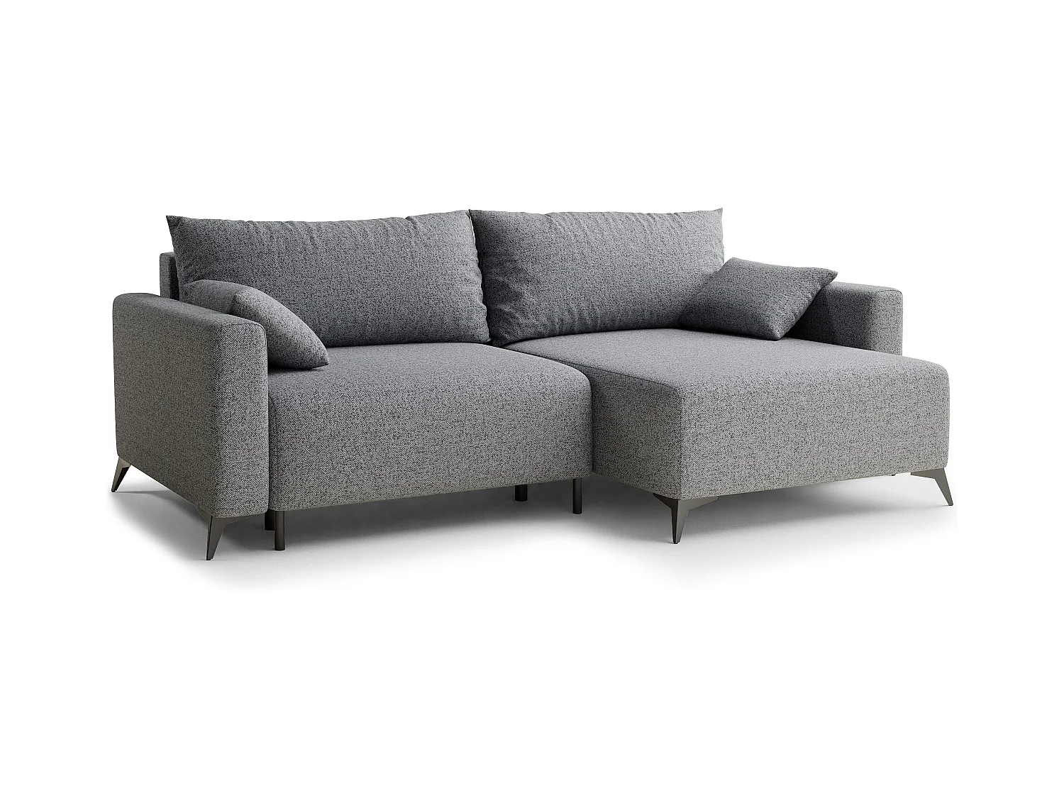 Canapé d'angle droit avec fonction lit en tissu tressé gris LEON