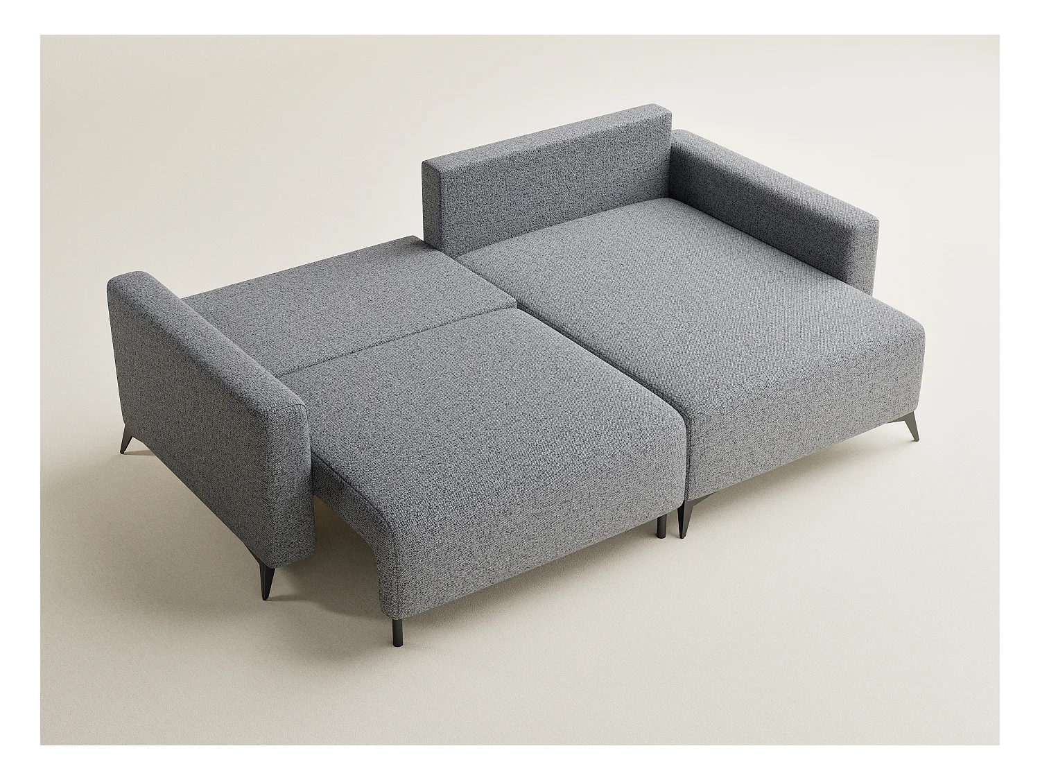 Canapé d'angle droit avec fonction lit en tissu tressé gris LEON