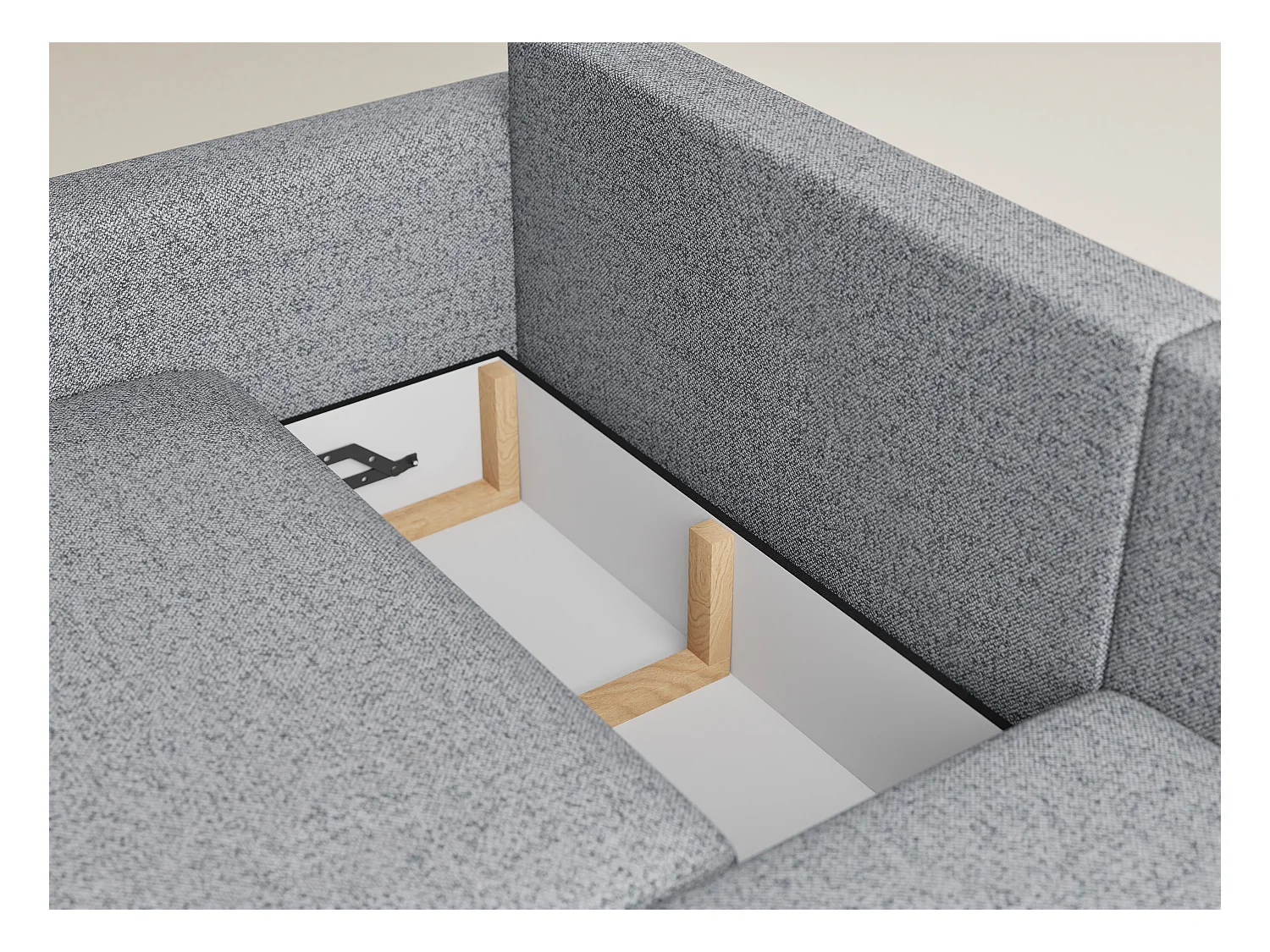 Canapé d'angle droit avec fonction lit en tissu tressé gris LEON