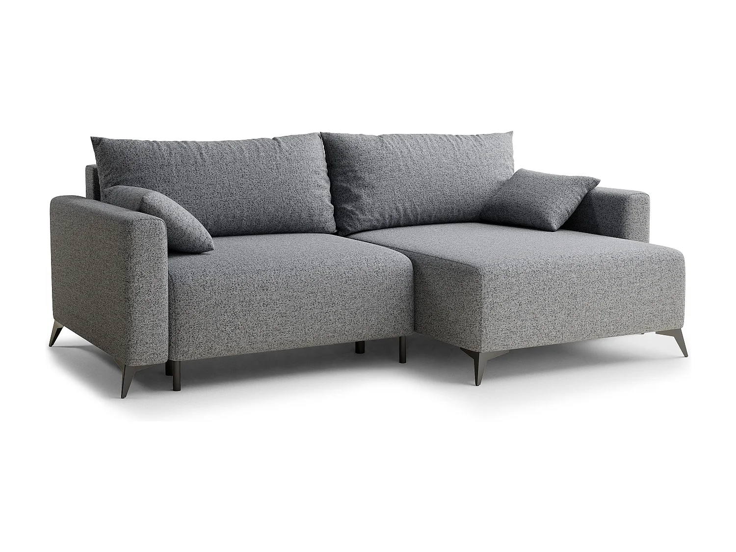 Canapé d'angle droit avec fonction lit en tissu tressé gris LEON