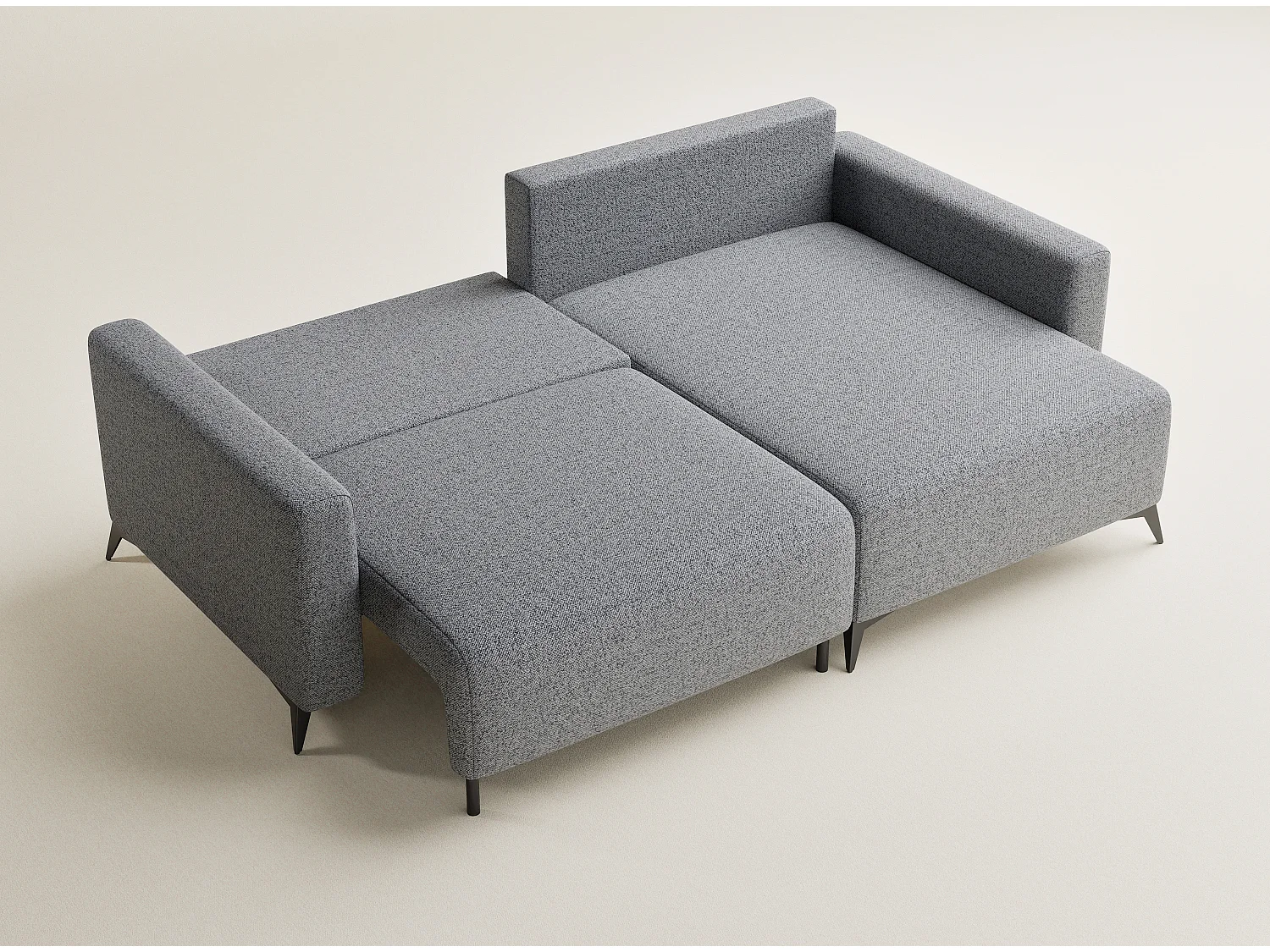 Canapé d'angle droit avec fonction lit en tissu tressé gris LEON