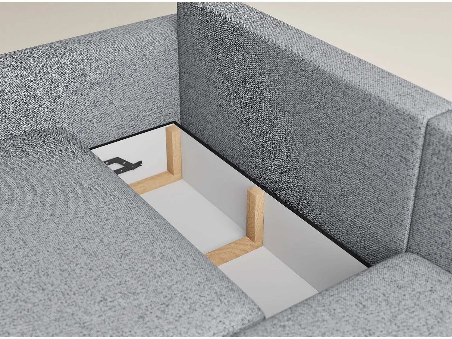 Canapé d'angle droit avec fonction lit en tissu tressé gris LEON