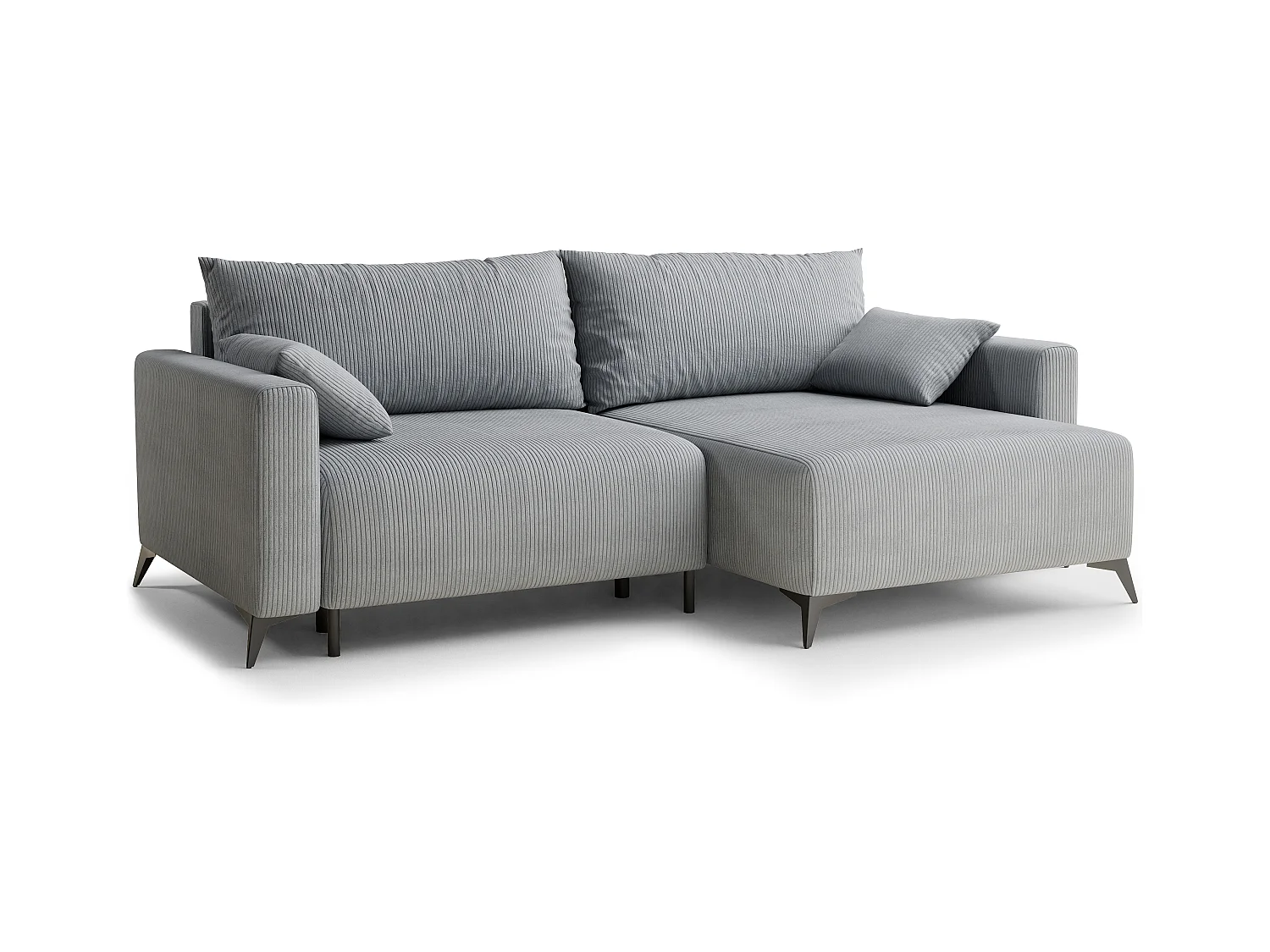 Canapé d'angle droit avec fonction lit en velours gris clair LEON