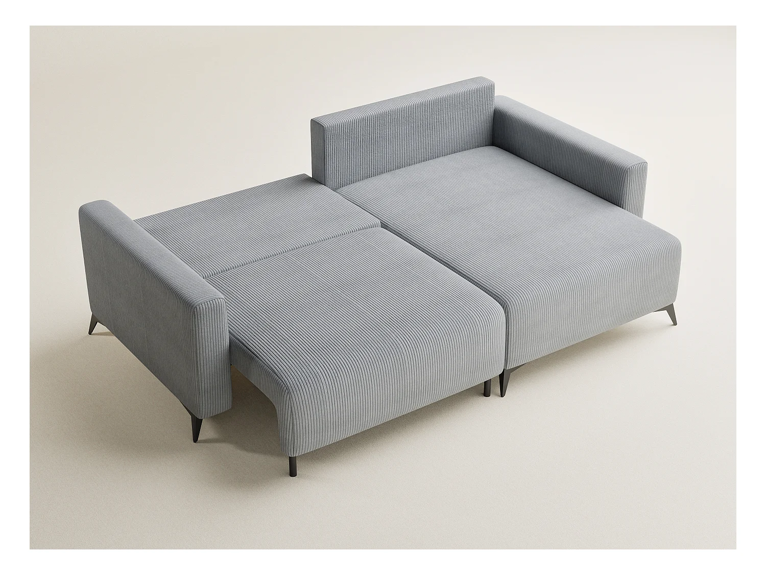 Canapé d'angle droit avec fonction lit en velours gris clair LEON