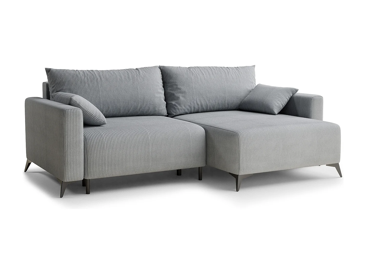 Canapé d'angle droit avec fonction lit en velours gris clair LEON