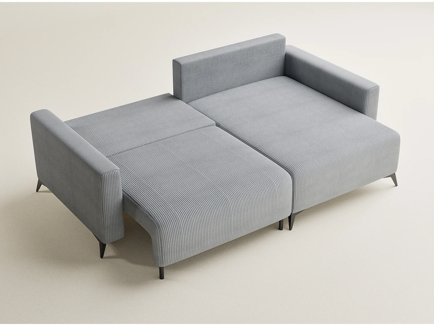 Canapé d'angle droit avec fonction lit en velours gris clair LEON