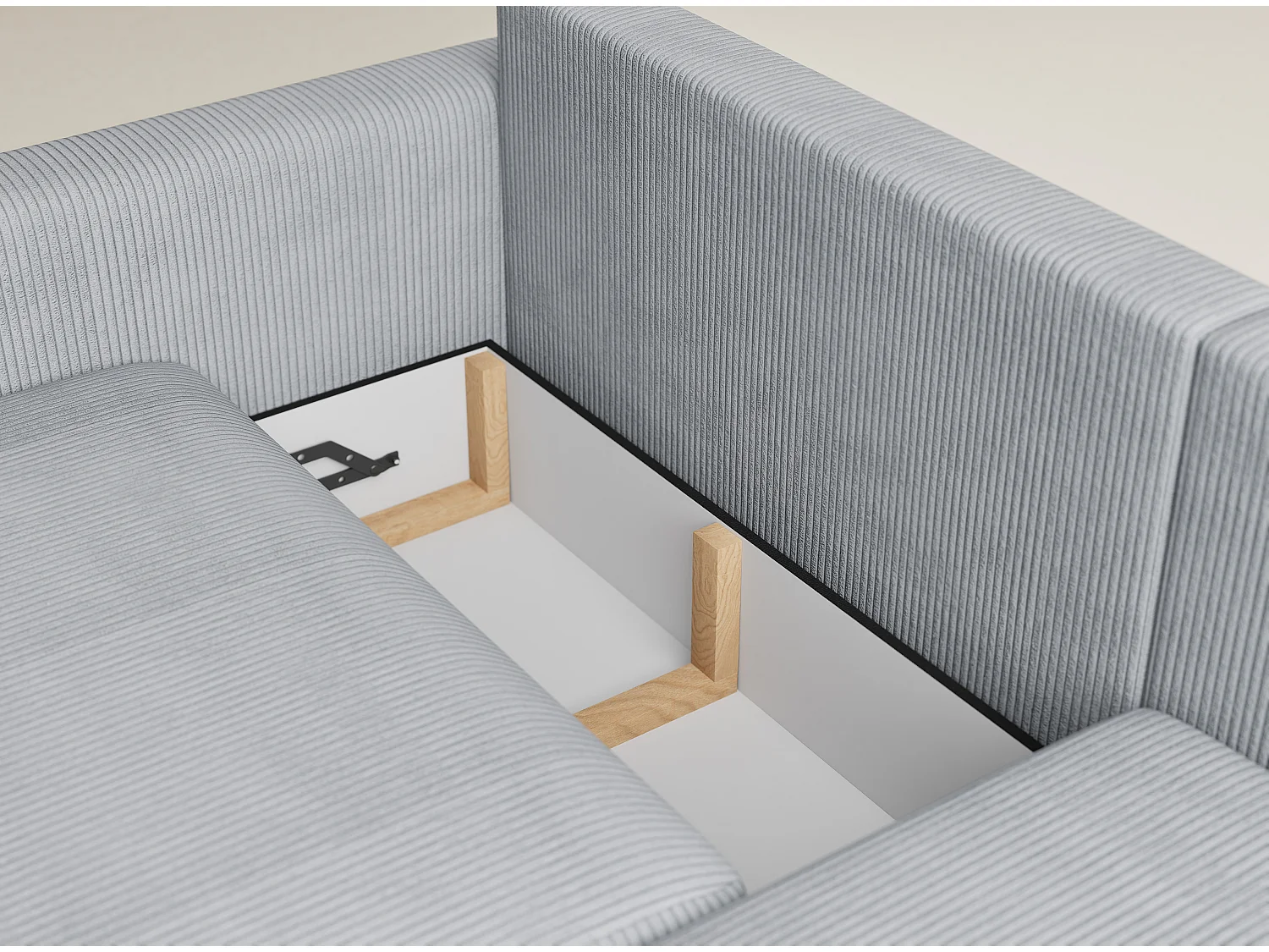 Canapé d'angle droit avec fonction lit en velours gris clair LEON