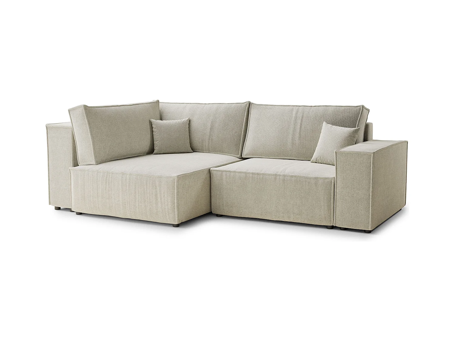 Canapé d'angle gauche avec fonction lit en tissu chenille creme TONGA