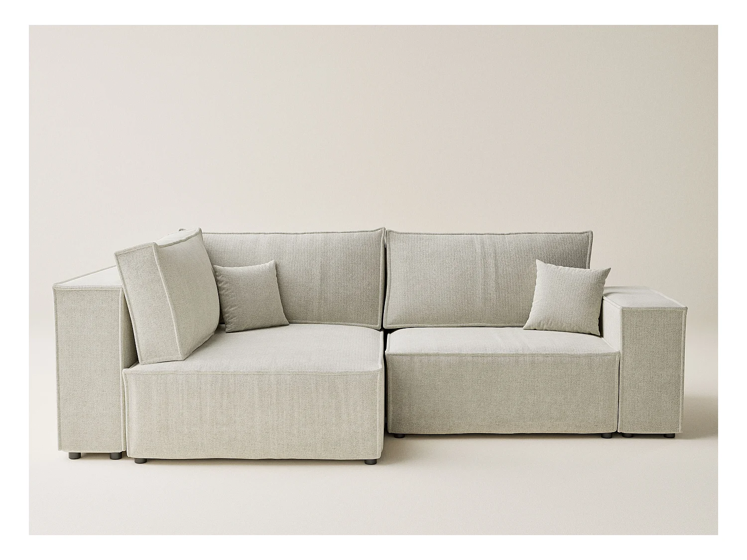 Canapé d'angle gauche avec fonction lit en tissu chenille creme TONGA