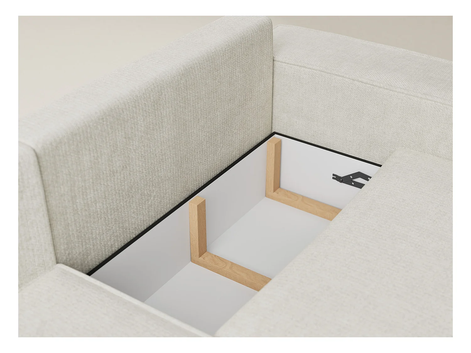 Canapé d'angle gauche avec fonction lit en tissu chenille creme TONGA