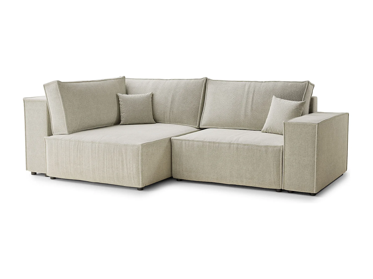 Canapé d'angle gauche avec fonction lit en tissu chenille creme TONGA