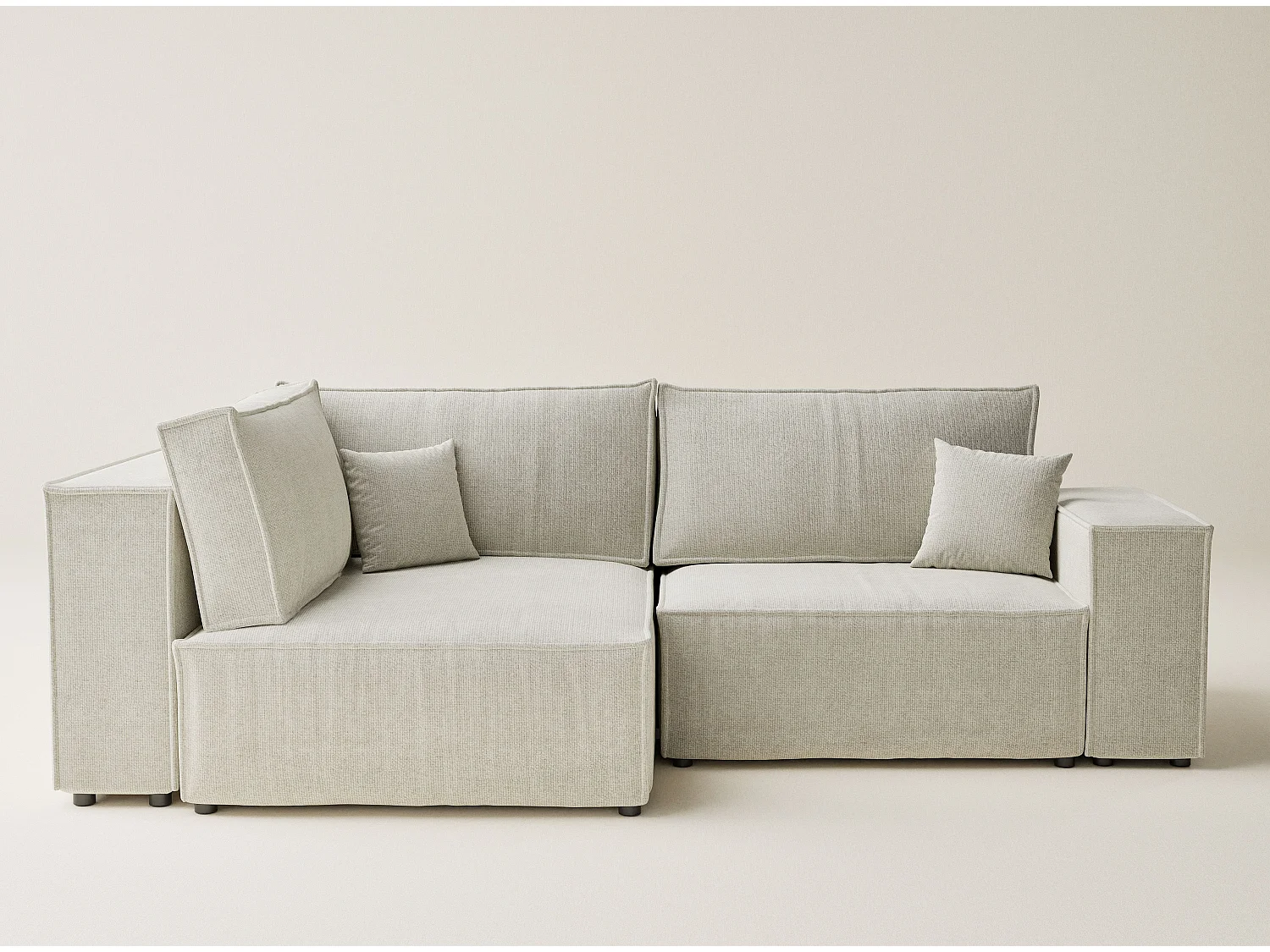 Canapé d'angle gauche avec fonction lit en tissu chenille creme TONGA