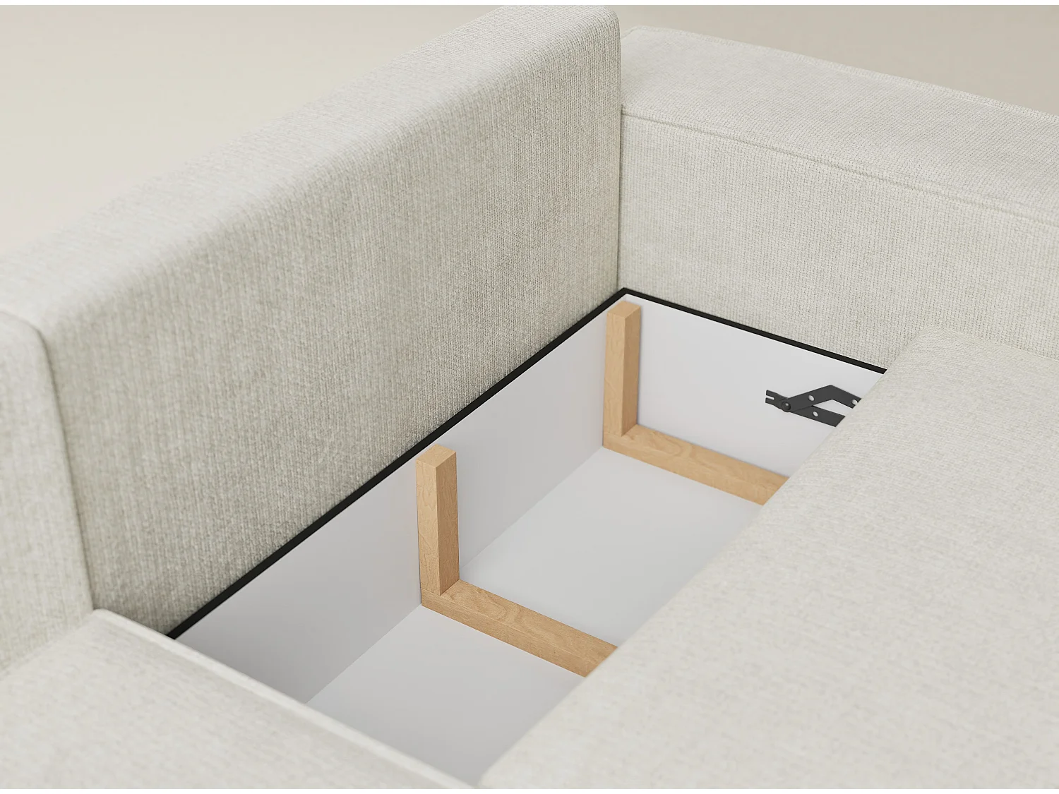 Canapé d'angle gauche avec fonction lit en tissu chenille creme TONGA