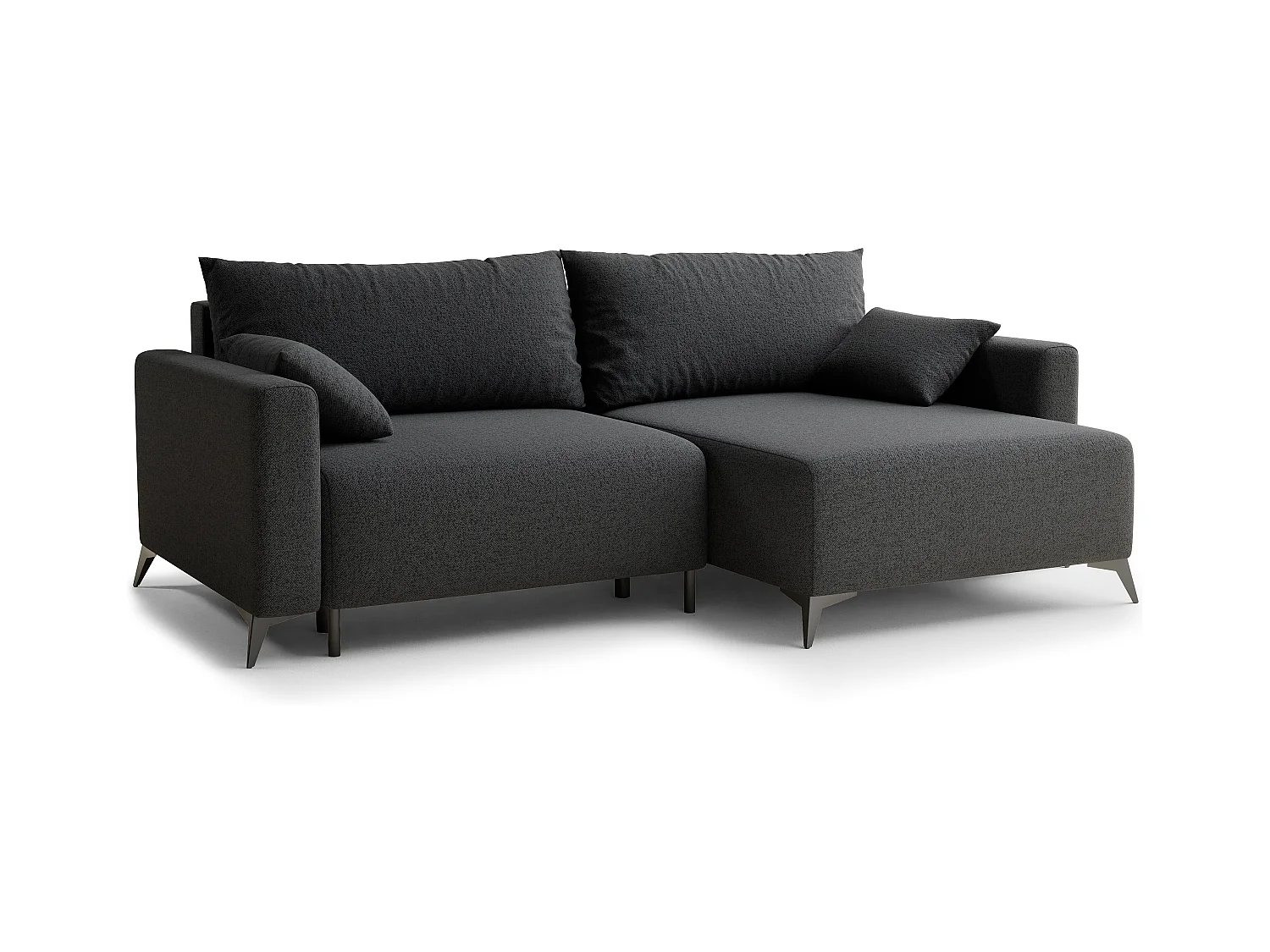 Canapé d'angle droit avec fonction lit en tissu tressé graphite LEON