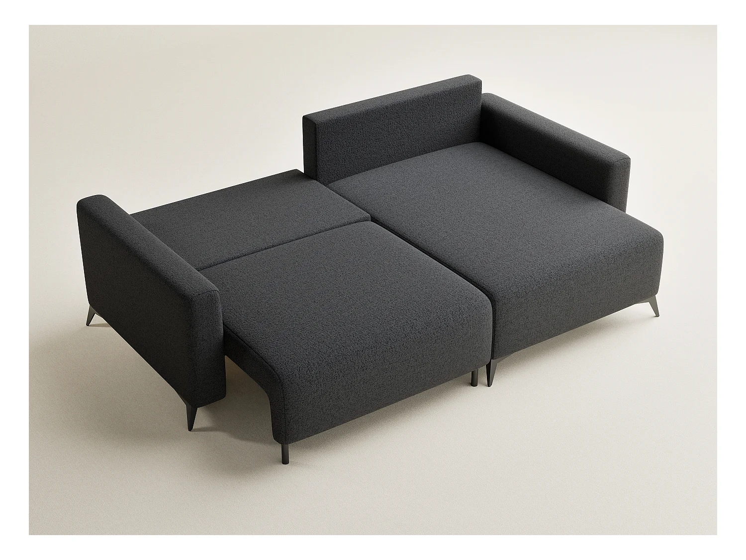 Canapé d'angle droit avec fonction lit en tissu tressé graphite LEON