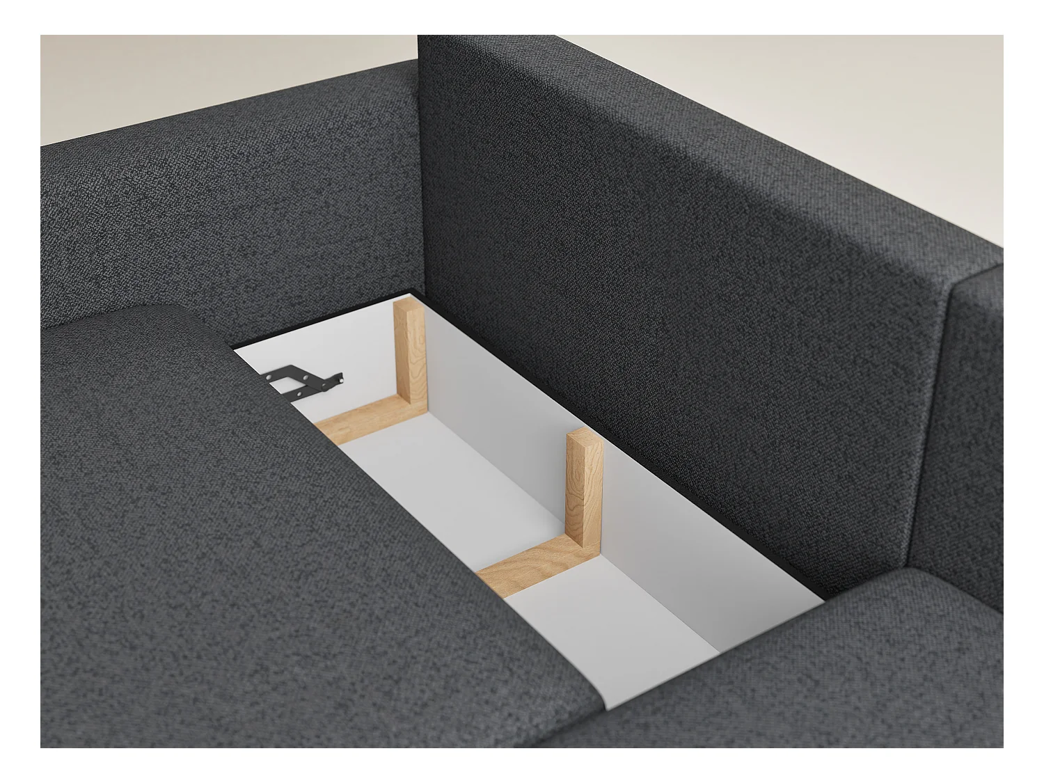 Canapé d'angle droit avec fonction lit en tissu tressé graphite LEON