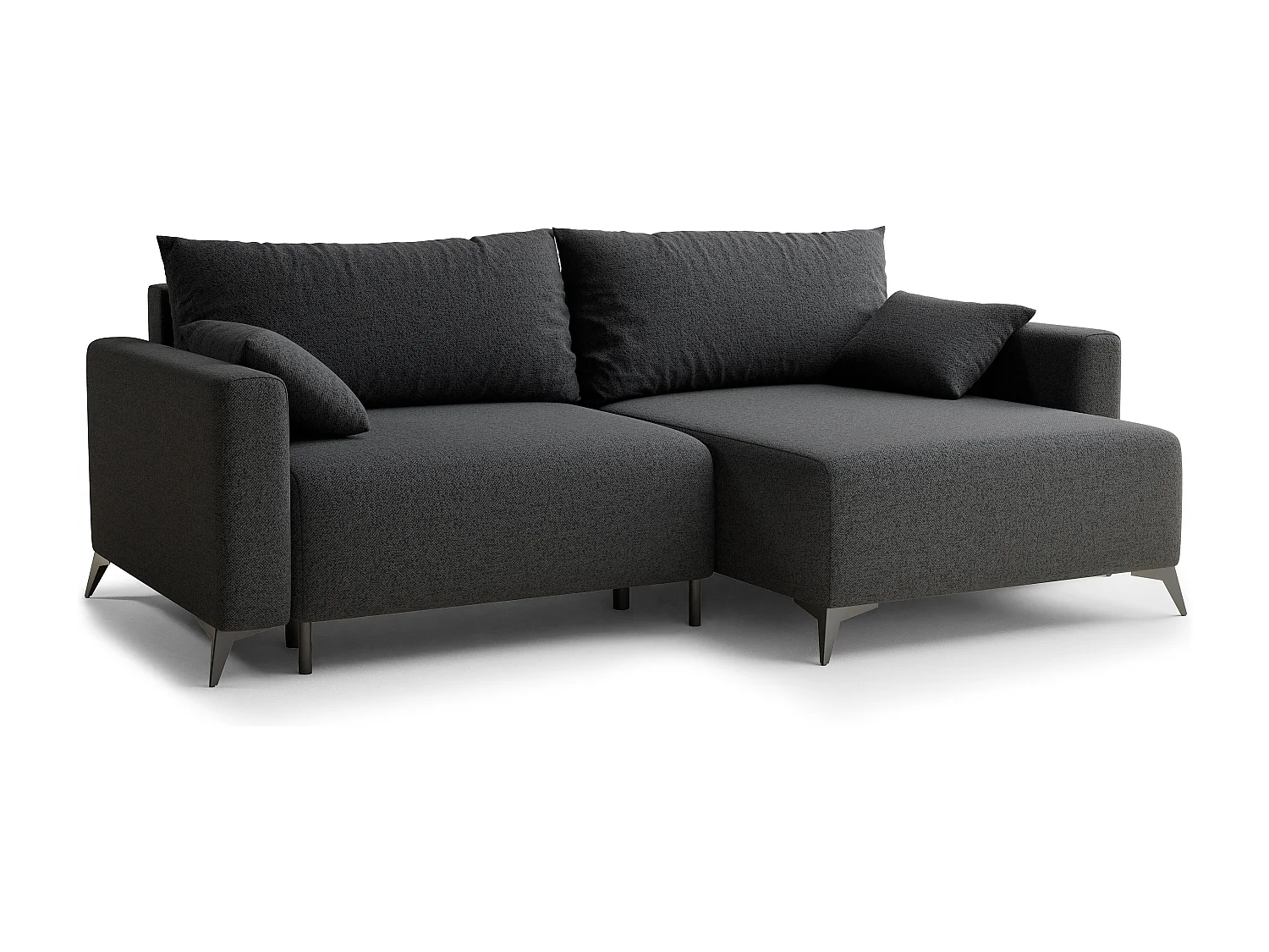 Canapé d'angle droit avec fonction lit en tissu tressé graphite LEON