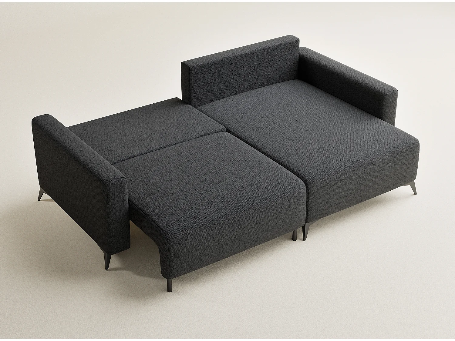 Canapé d'angle droit avec fonction lit en tissu tressé graphite LEON