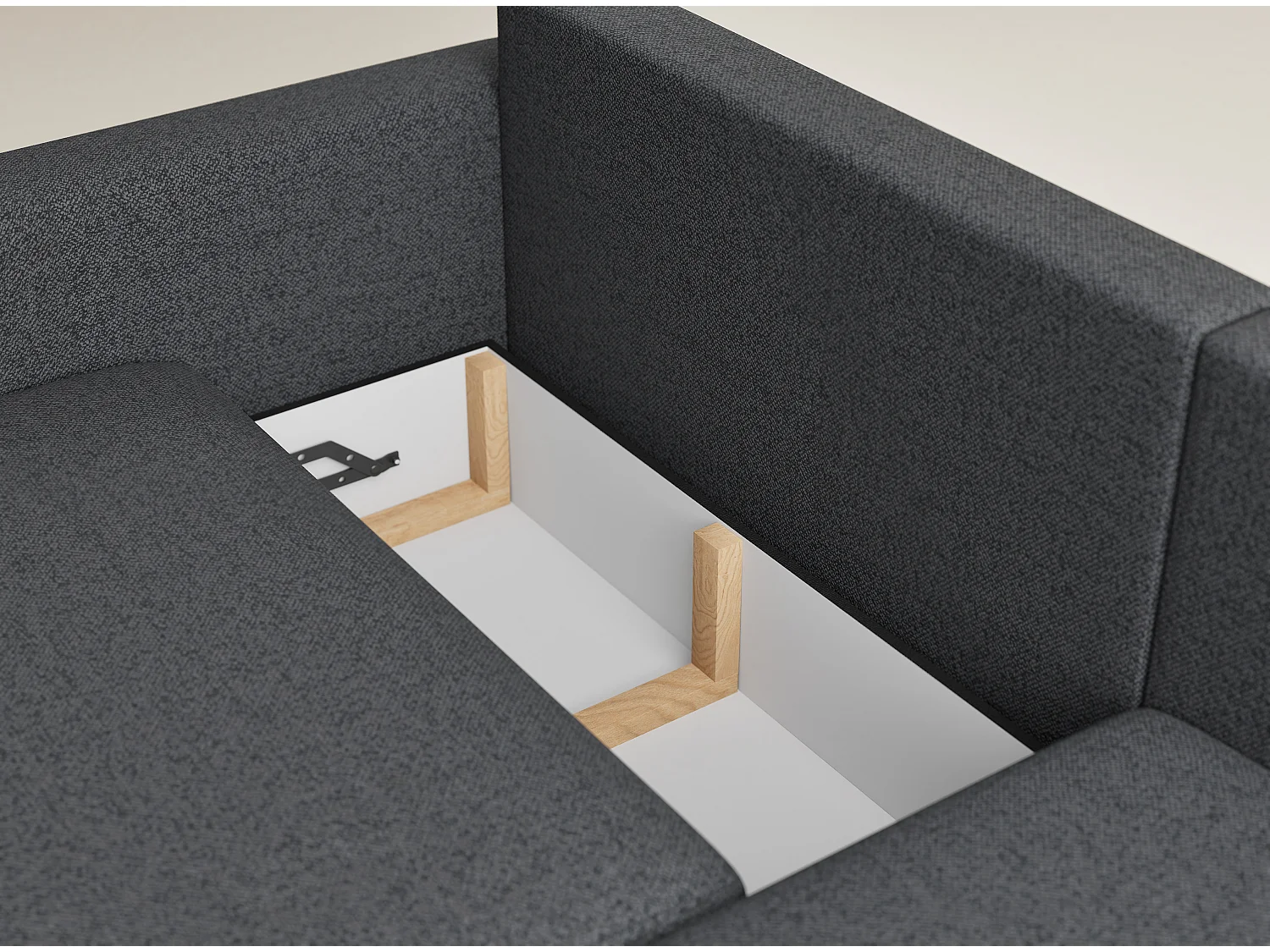 Canapé d'angle droit avec fonction lit en tissu tressé graphite LEON