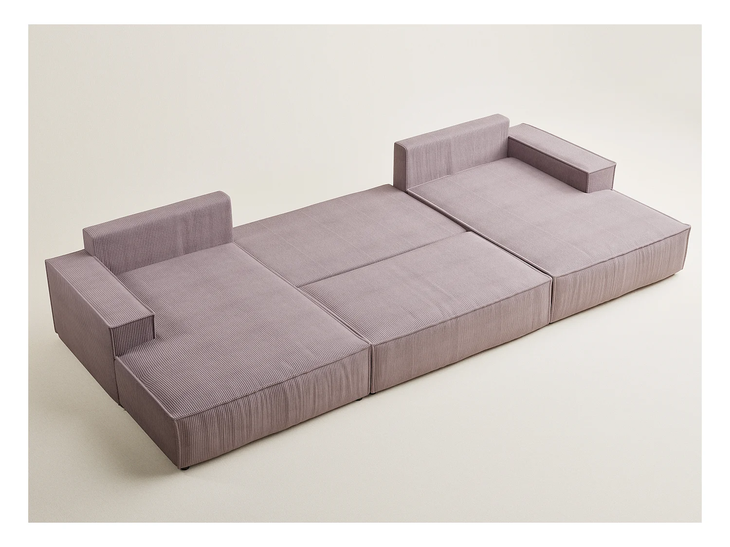 Canapé d'angle panoramique avec fonction lit en velours violet KYOTO