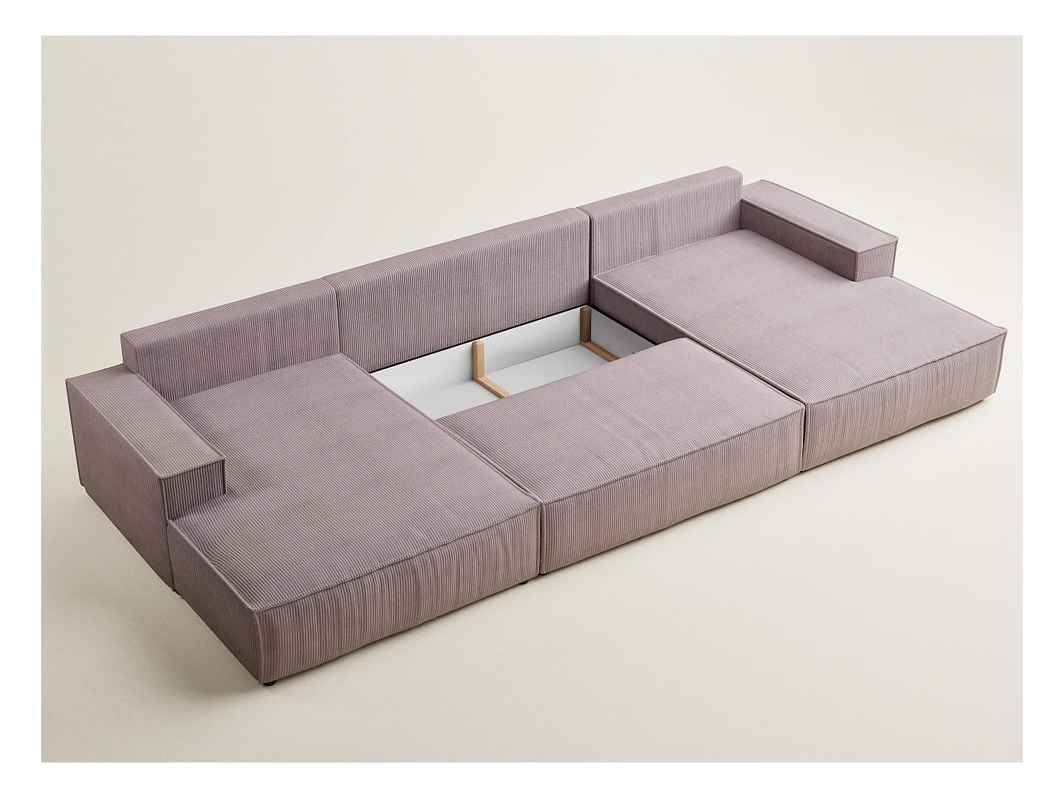Canapé d'angle panoramique avec fonction lit en velours violet KYOTO