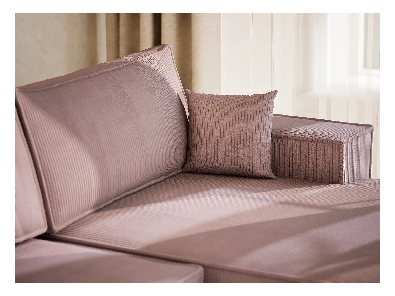 Canapé d'angle panoramique avec fonction lit en velours violet KYOTO