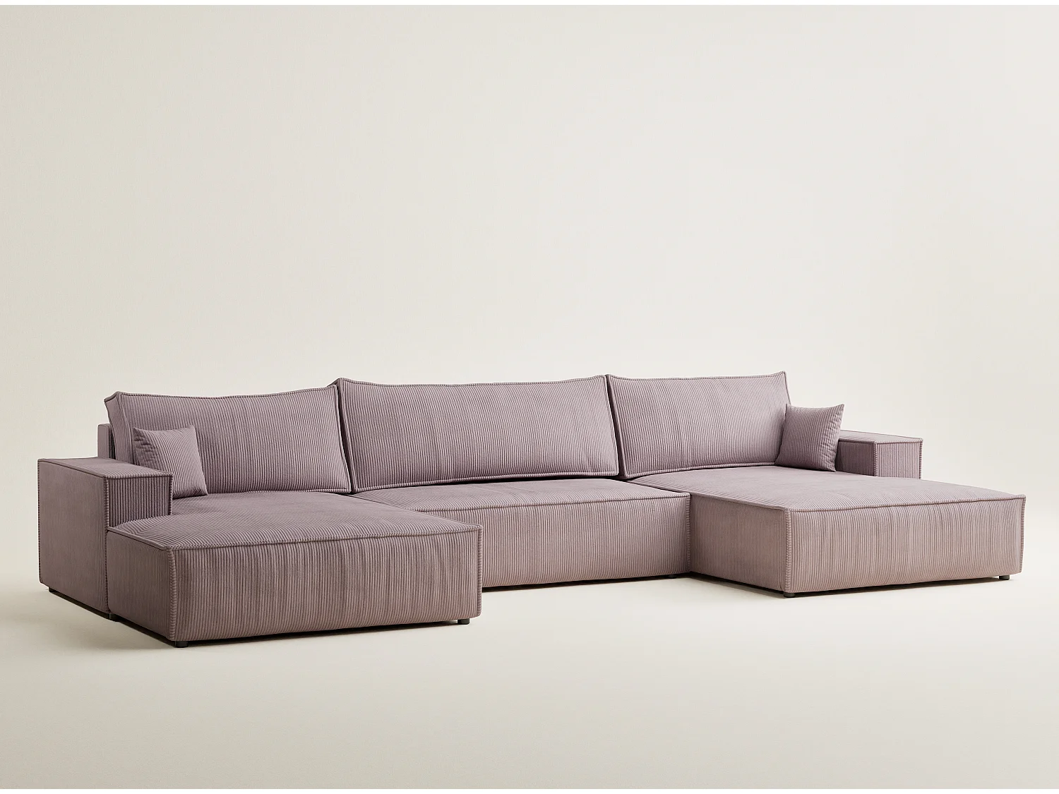 Canapé d'angle panoramique avec fonction lit en velours violet KYOTO