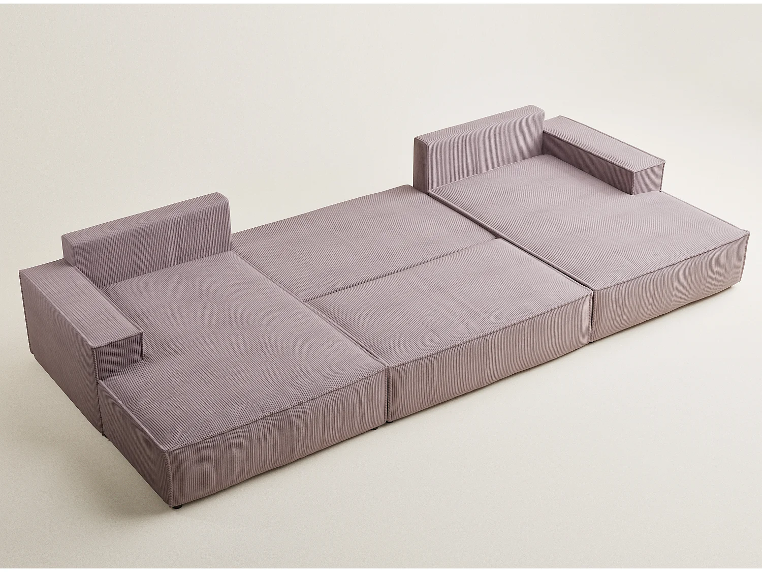 Canapé d'angle panoramique avec fonction lit en velours violet KYOTO