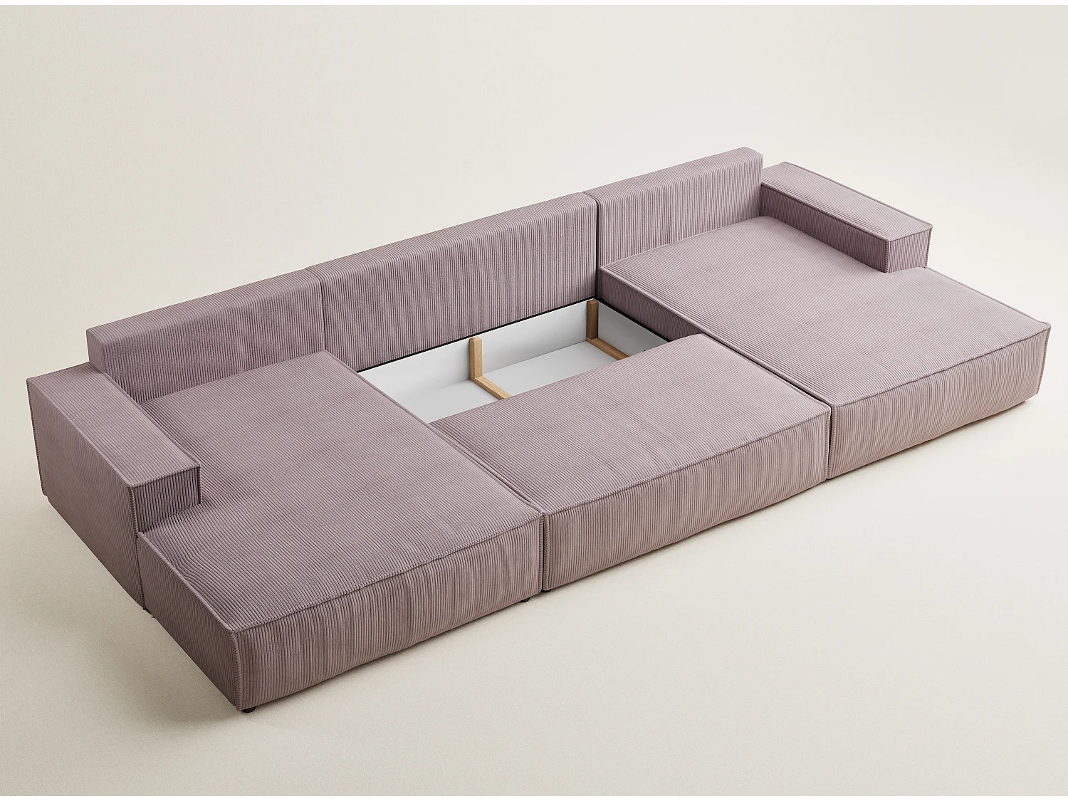 Canapé d'angle panoramique avec fonction lit en velours violet KYOTO