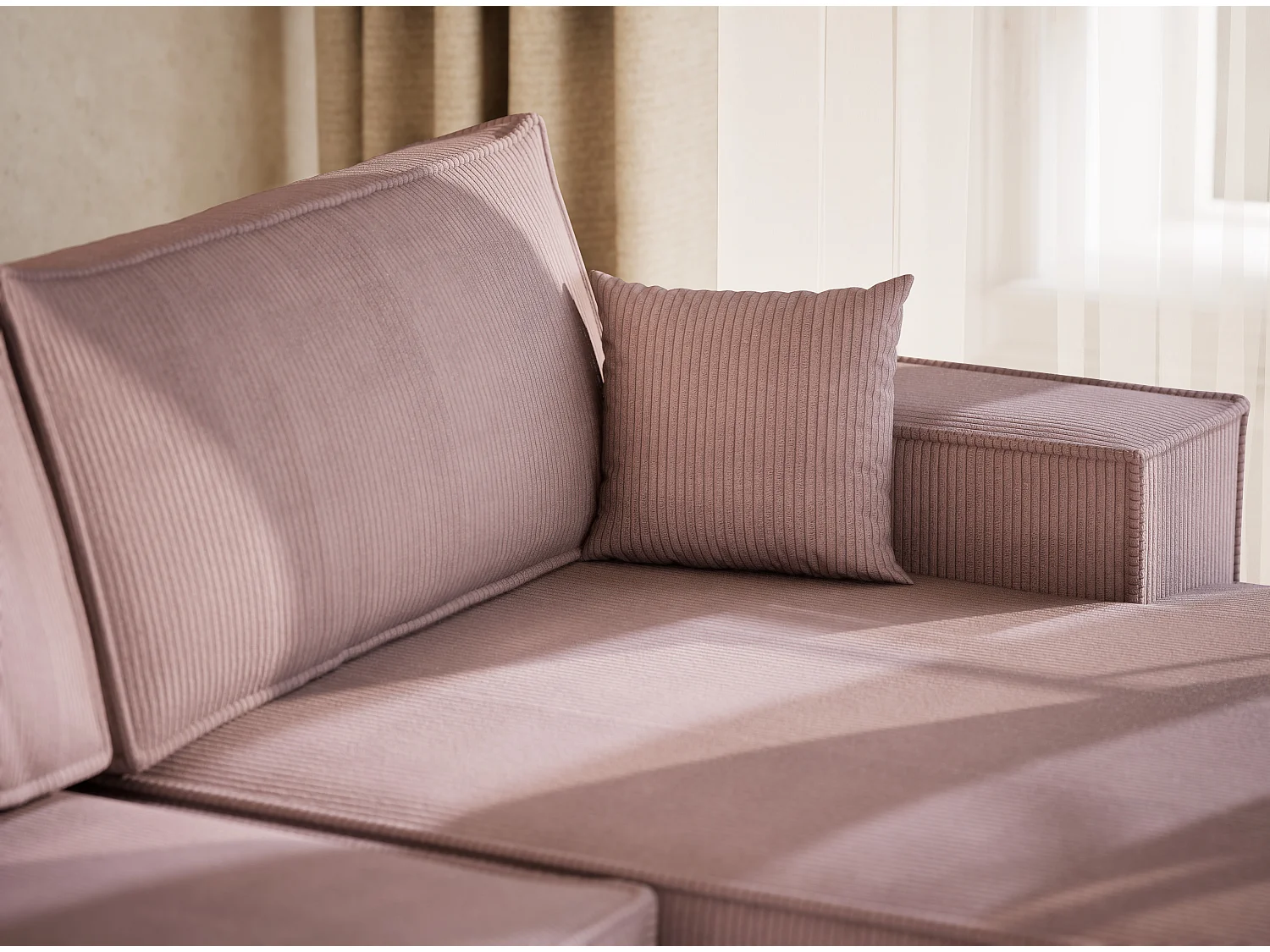 Canapé d'angle panoramique avec fonction lit en velours violet KYOTO