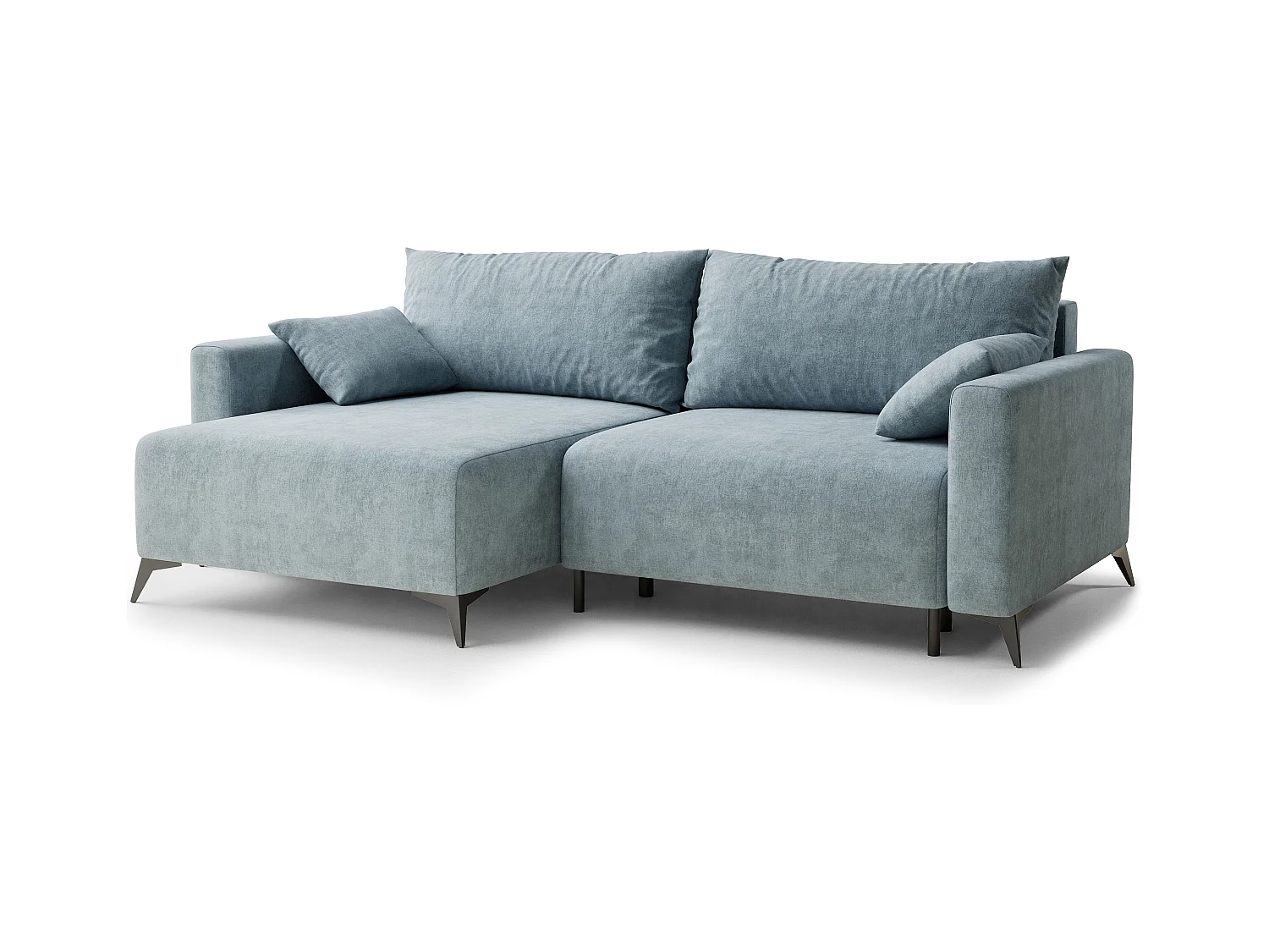 Canapé d'angle gauche avec fonction lit en tissu chenille bleu clair LEON