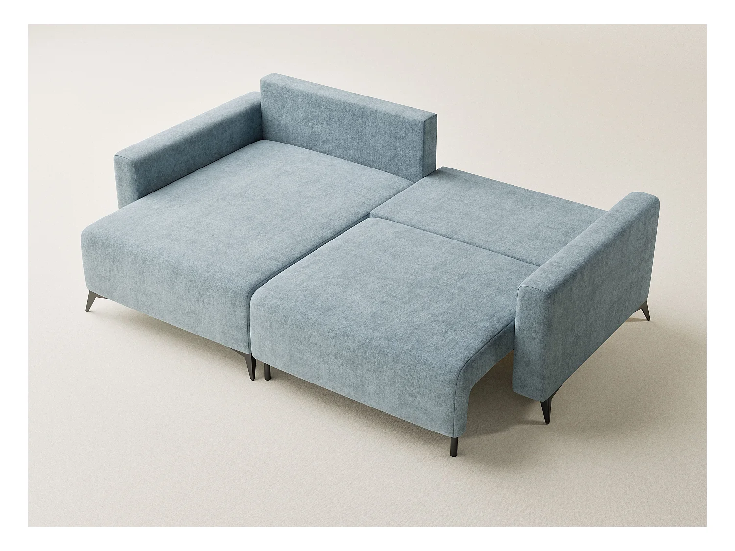 Canapé d'angle gauche avec fonction lit en tissu chenille bleu clair LEON