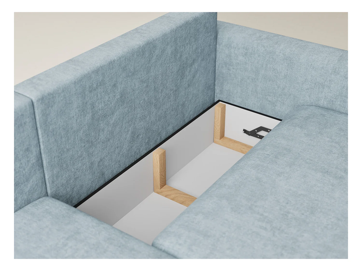 Canapé d'angle gauche avec fonction lit en tissu chenille bleu clair LEON