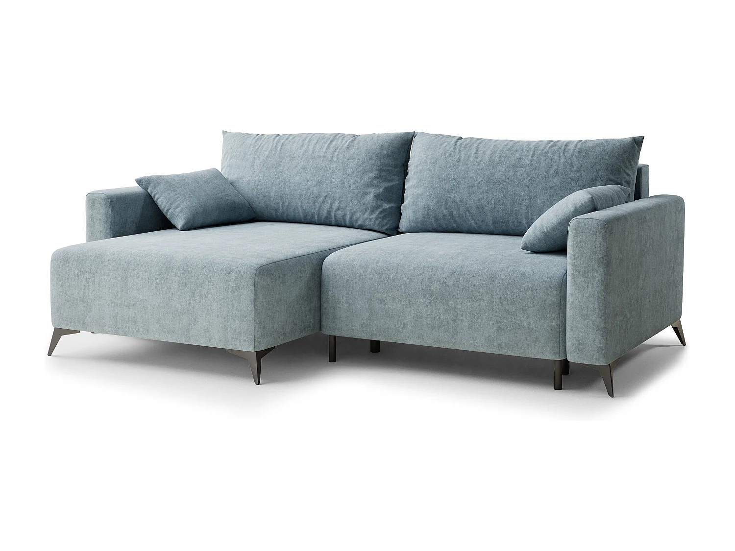 Canapé d'angle gauche avec fonction lit en tissu chenille bleu clair LEON