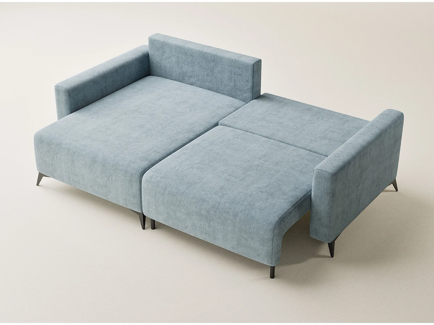 Canapé d'angle gauche avec fonction lit en tissu chenille bleu clair LEON