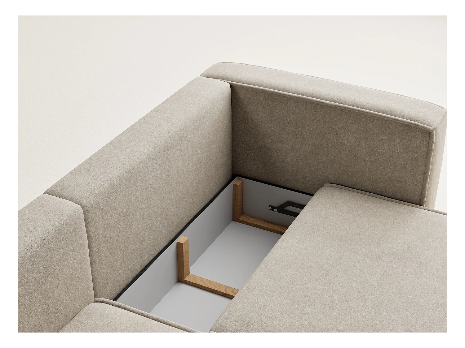 Canapé d'angle gauche avec fonction lit en tissu chenille beige VELTO