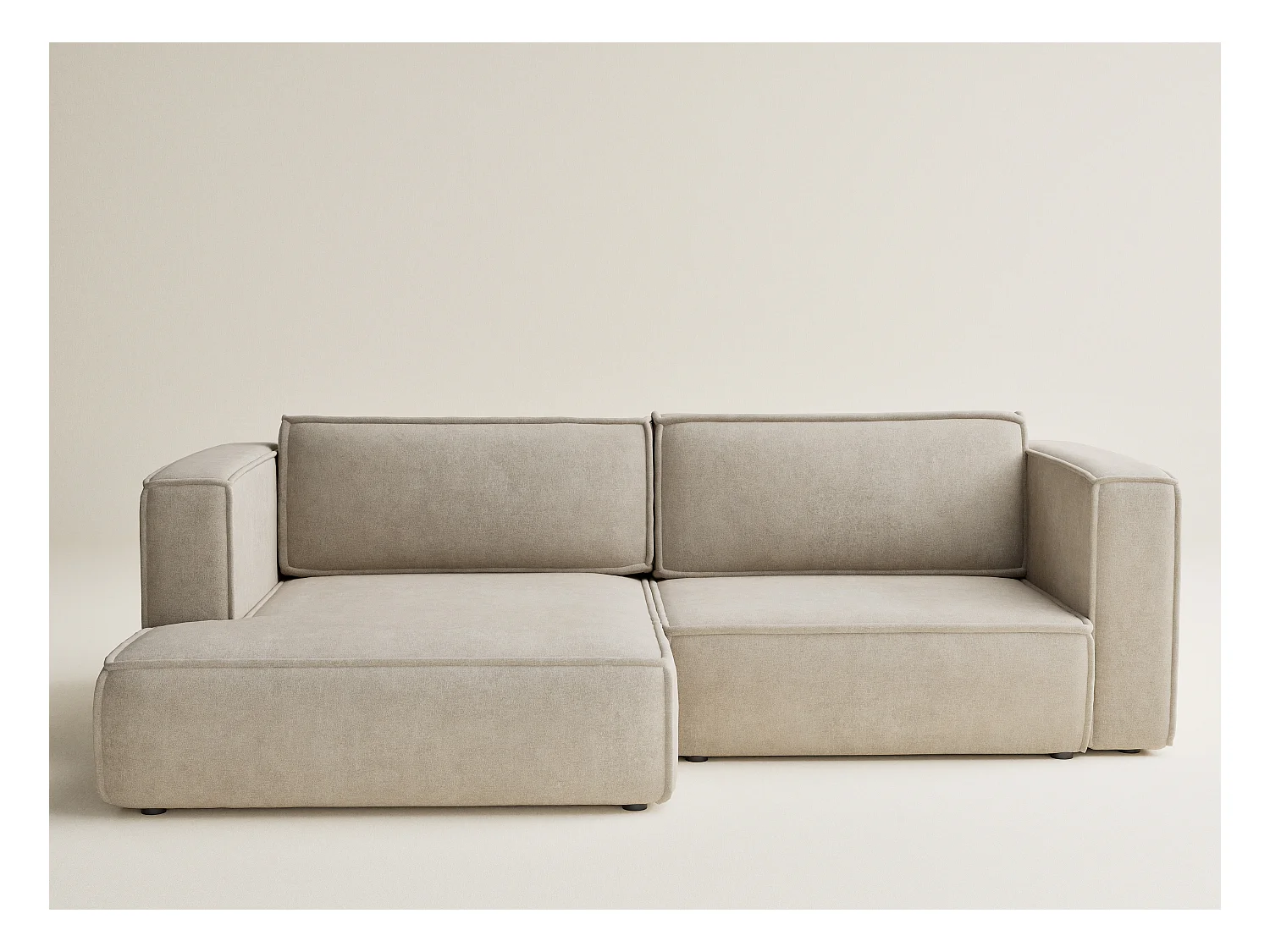 Canapé d'angle gauche avec fonction lit en tissu chenille beige VELTO